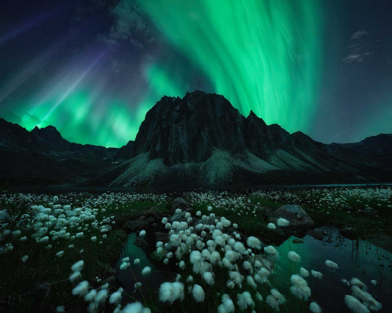 Northern Lights in Tombstone Mountain Range at Yukon Territory in Canada