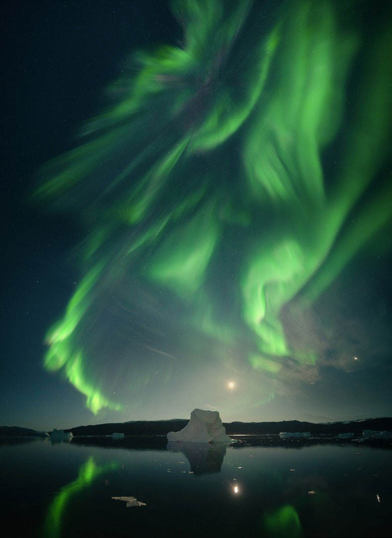 Northern Lights Aurora in Scoresby Sund in East Greenland