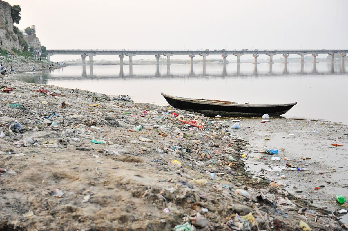 Debris on the banks of River Ganga in Kanpur Uttar Pradesh