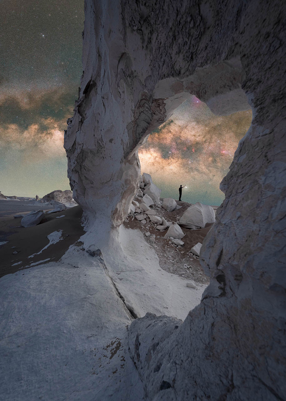 milky way night photography in white desert in cairo egypt