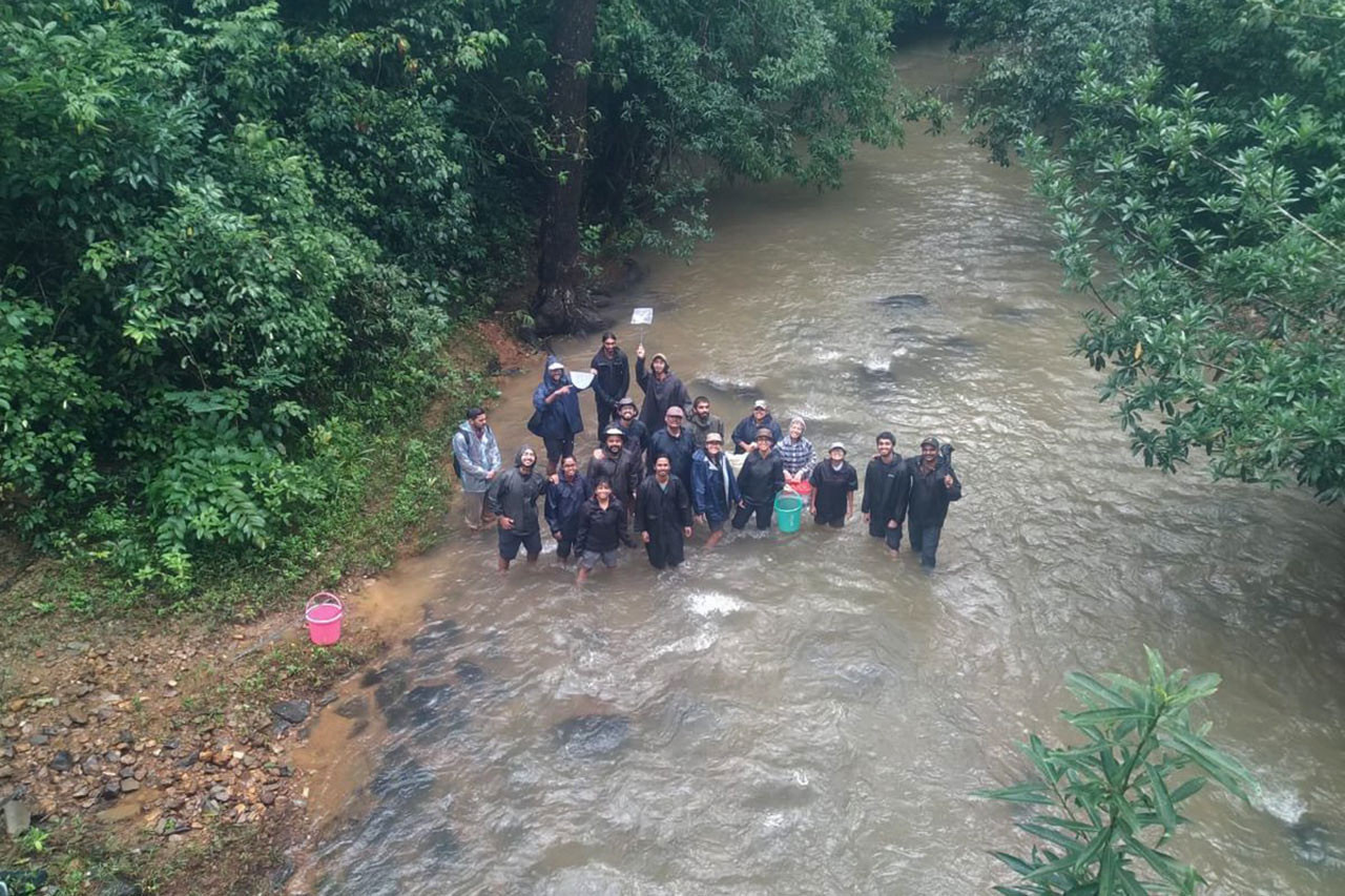 Scientists doing field work in Aghanashini River