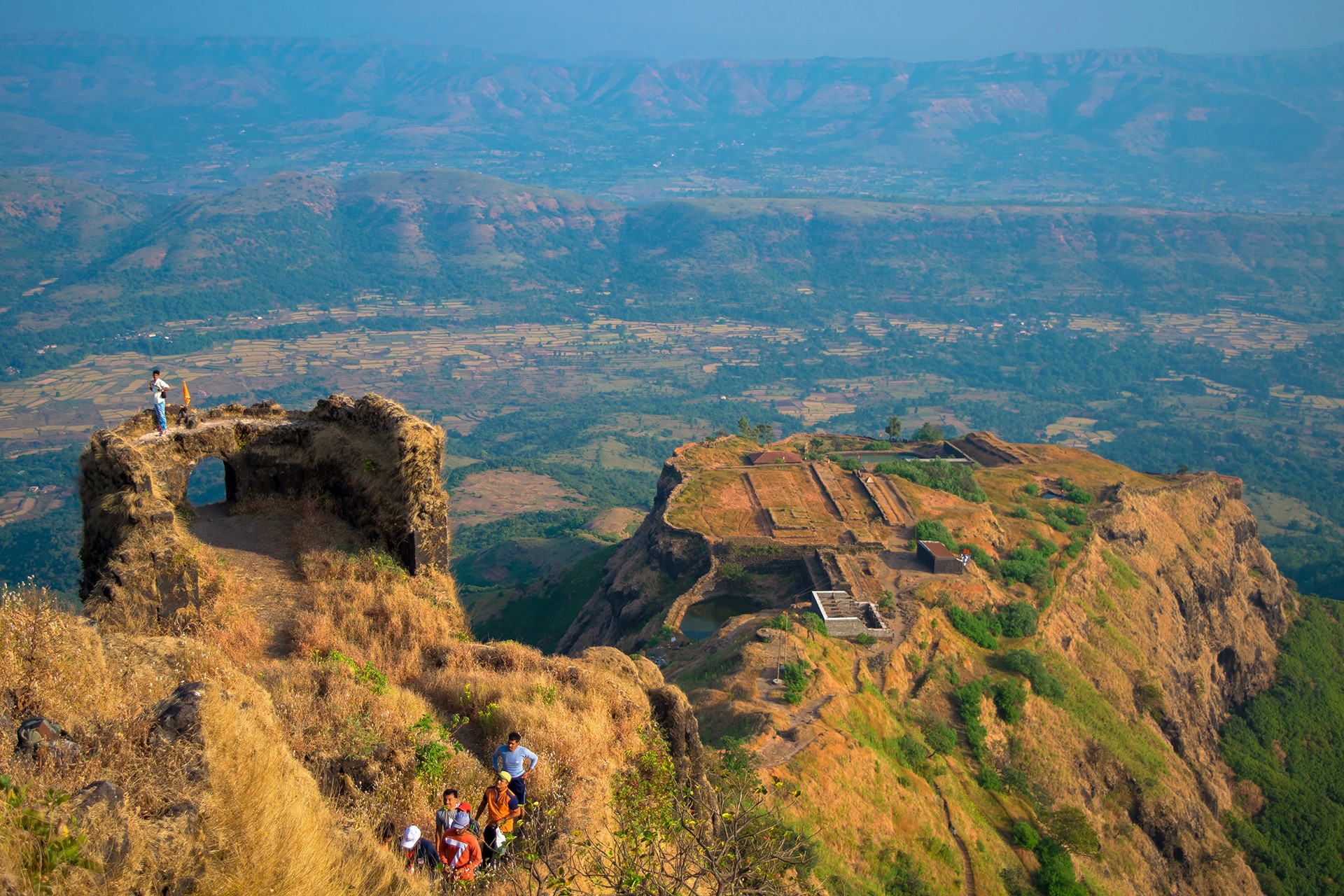 An aerial view of Rajgad Fort