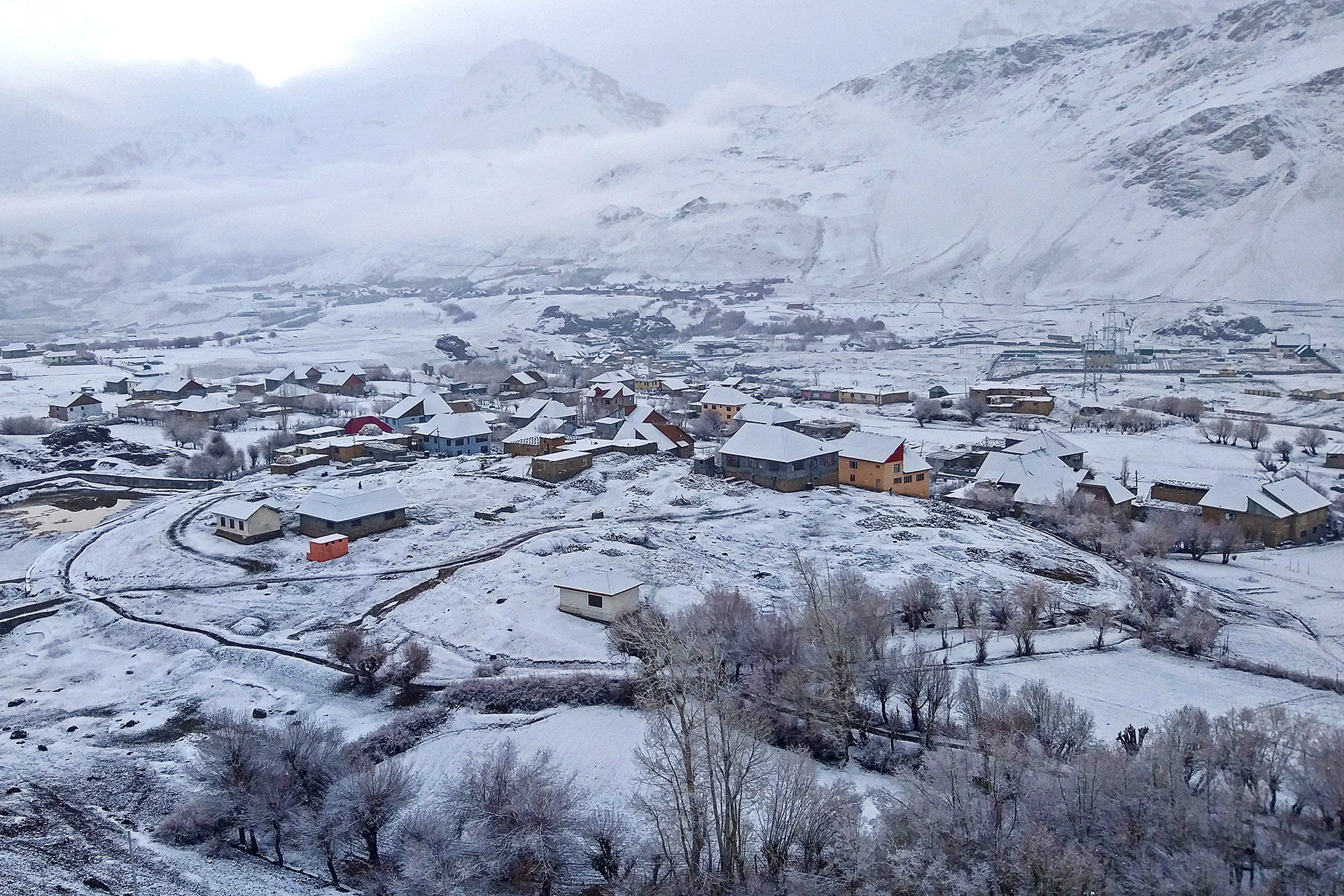 A snow-covered village in Drass valley