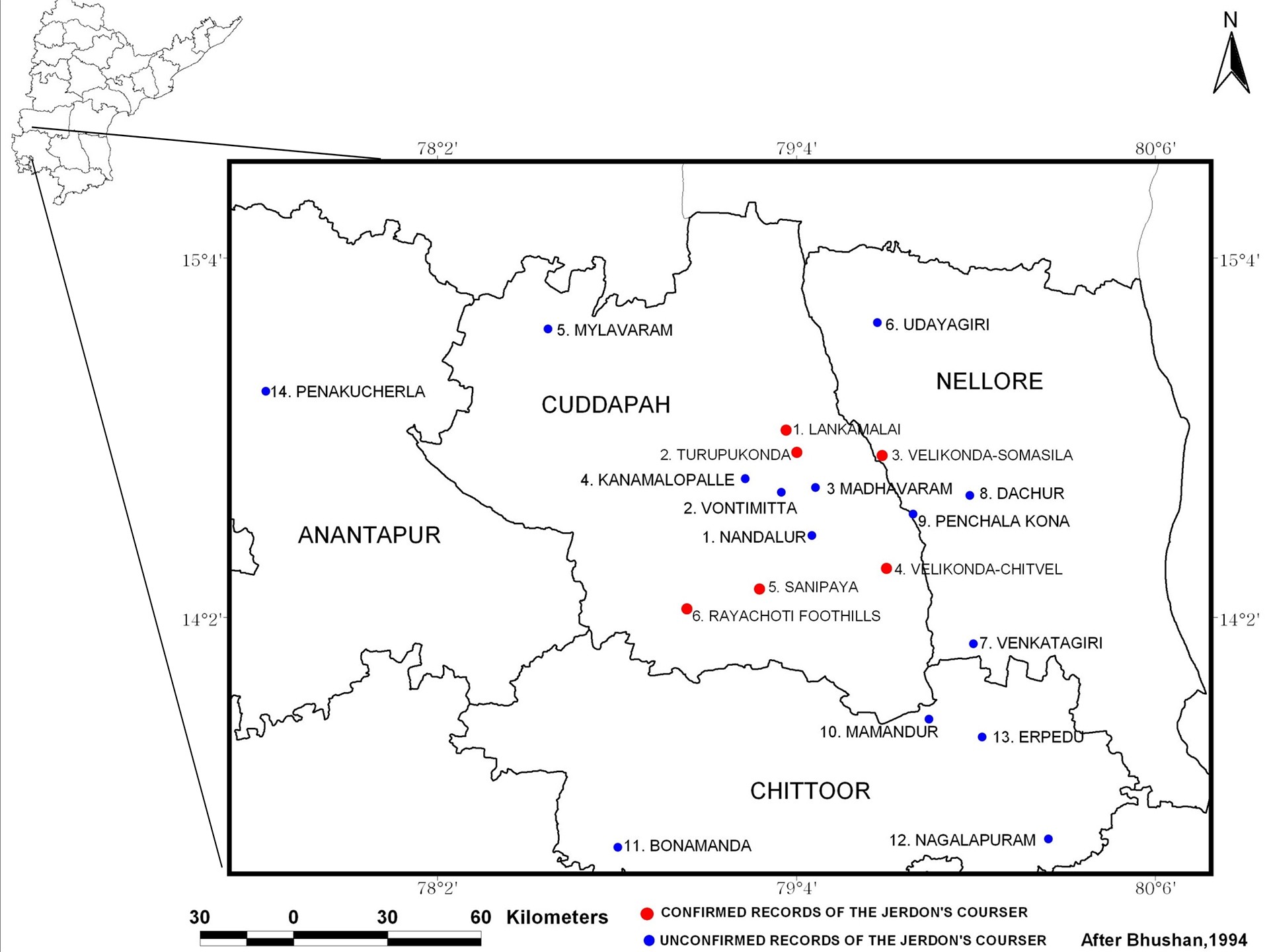 Jc area map - Jerdon's Courser | Nature inFocus