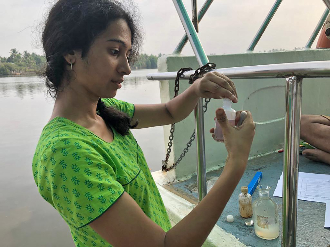 water quality test at Vembanad Lake in Kerala