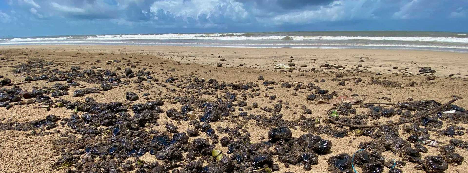 tarballs from oil spill on Juhu Beach Mumbai