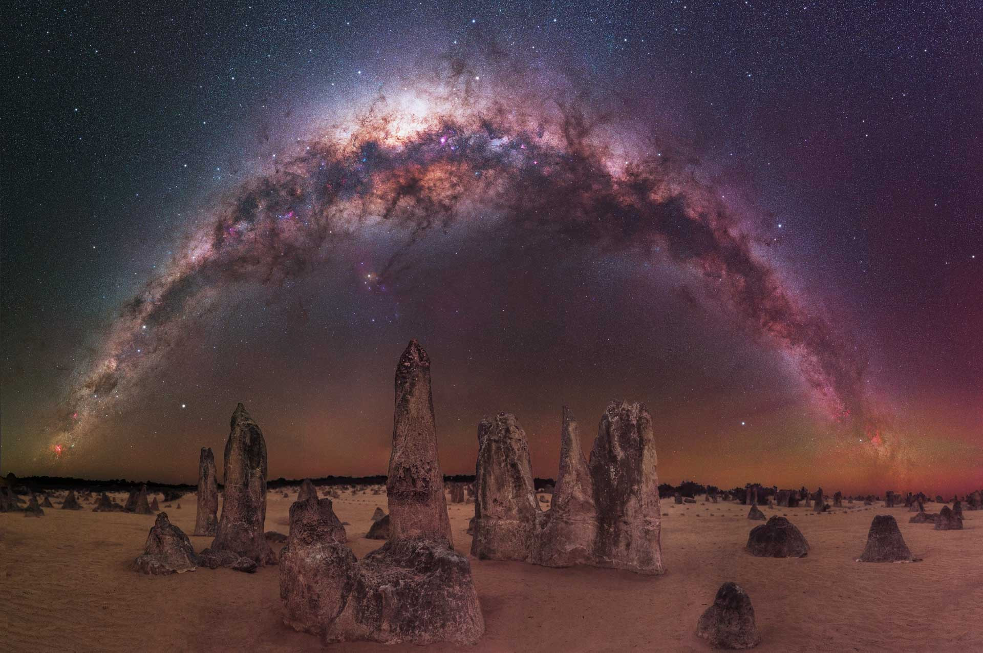 Milky way on the pinnacles desert in Nambung National Park in Australia