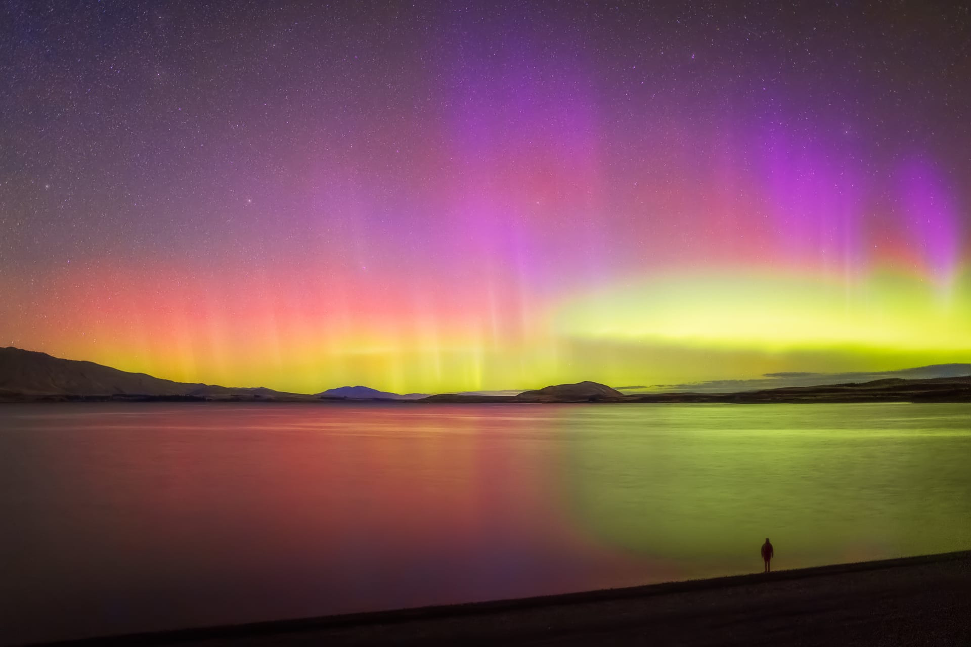 Aurora over Lake Tekapo in New Zealand