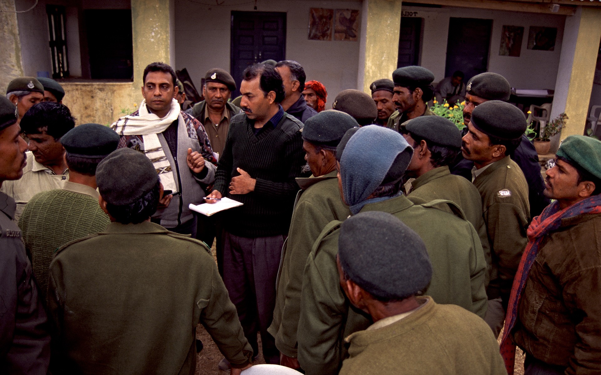 Dr Raghu Chundawat with the forest department staff at Panna National Park