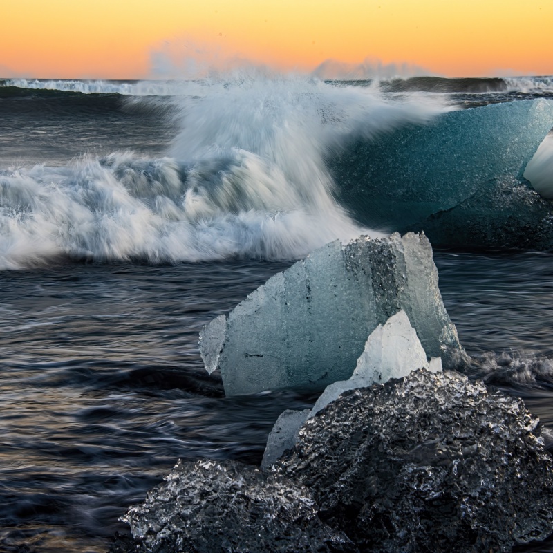 Ice Lagoon, Iceland; icebergs in the morning sun